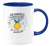 quotedazur - Mug Humour J'ai survécu à l'adolescence de mes enfants. Où est ma médaille ? - Cadeau Humour Femme