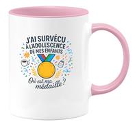 quotedazur - Mug Humour J'ai survécu à l'adolescence de mes enfants. Où est ma médaille ? - Cadeau Humour Femme