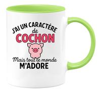 quotedazur - Mug Humour J'ai Un Caractère De Cochon Mais Tout Le Monde M'adore - Idée Cadeau Originale Tasse Humour Caractère Espiègle