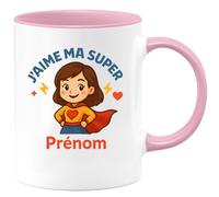 quotedazur - Mug Humour J'aime Ma Super Maman Prénom - Cadeau Tasse Personnalisé - Cadeau Parfait Tasse Tendre Pour Maman Prénom Personnalisé