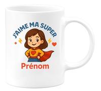 quotedazur - Mug Humour J'aime Ma Super Maman Prénom - Cadeau Tasse Personnalisé - Cadeau Parfait Tasse Tendre Pour Maman Prénom Personnalisé