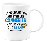 quotedazur - Mug Humour J'aimerais Arrêter Les Bêtises, Mais Je N'ai Que 14 Ans - Cadeau Original Tasse Amusante Pour Adolescents Et Jeunes