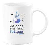 quotedazur - Mug Humour Je code donc je suis... fatigué - Cadeau Développeur informatique Homme
