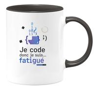quotedazur - Mug Humour Je code donc je suis... fatigué - Cadeau Développeur informatique Homme