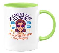 quotedazur - Mug Humour Je Connais Tous Les Potins Mais Je Ne Dis Rien (Ou Presque) - Cadeau Départ Collègue