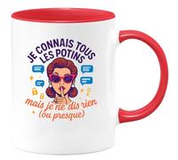 quotedazur - Mug Humour Je Connais Tous Les Potins Mais Ne Dis Rien (Ou Presque) Cadeau Départ Collègue