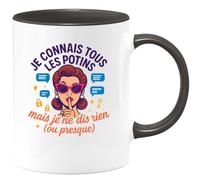 quotedazur - Mug Humour Je Connais Tous Les Potins Mais Ne Dis Rien (Ou Presque) Cadeau Départ Collègue
