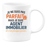 quotedazur - Mug Humour Je Ne Suis Pas Parfait Mais Je Suis Agent Immobilier, C'est Presque Pareil - Cadeau Original Et Tasse Humoristique Pour Agent Immobilier