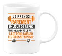 quotedazur - Mug Humour Je Prends Rarement Un Jour De Repos Mais Quand Je Le Fais C'est Pour Laisser Les Poids Se Reposer - Cadeau Fitness Tasse Musculation Détente Pour Sportif