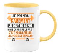 quotedazur - Mug Humour Je Prends Rarement Un Jour De Repos Mais Quand Je Le Fais C'est Pour Laisser Les Poids Se Reposer - Cadeau Fitness Tasse Musculation Détente Pour Sportif