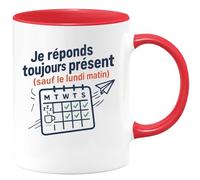 quotedazur - Mug Humour Je Réponds Toujours Présent (Sauf Le Lundi Matin) Cadeau Départ Collègue
