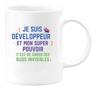 quotedazur - Mug Humour Je suis développeur et mon super pouvoir c'est de créer des bugs invisibles - Cadeau Développeur informatique Homme
