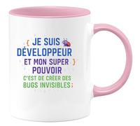 quotedazur - Mug Humour Je suis développeur et mon super pouvoir c'est de créer des bugs invisibles - Cadeau Développeur informatique Homme