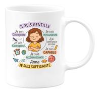 quotedazur - Mug Humour Je Suis Gentile, Courageuse, Intelligente, Confiante, Capable, Aimée, Reconnaissante, Suffisante - Idée Cadeau Parfaite Tasse Inspiration Positive Motivation