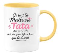 quotedazur - Mug Humour Je Suis La Meilleure Tata Du Monde C'est Morgane, Kylian, Enzo Qui Le Disent Cadeau Original Tasse Pour Unique
