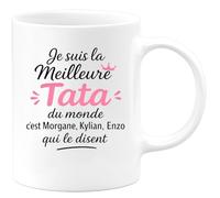 quotedazur - Mug Humour Je Suis La Meilleure Tata Du Monde C'est Morgane, Kylian, Enzo Qui Le Disent Cadeau Original Tasse Pour Unique
