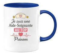quotedazur - Mug Humour Je Suis Une Aide-Soignante Au Top Prénom - Cadeau Parfait Pour Tasse Aide-Soignante Fier Métier