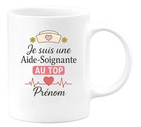 quotedazur - Mug Humour Je Suis Une Aide-Soignante Au Top Prénom - Cadeau Parfait Pour Tasse Aide-Soignante Fier Métier