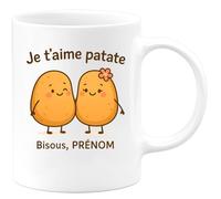 quotedazur - Mug Humour Je T'aime Patate Bisoux, Prénom Message Tendre Et Affectueux Idée Cadeau Originale Tasse Personnalisée Pleine D'amour Douceur