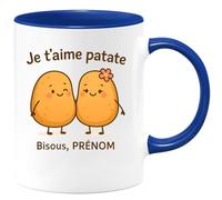 quotedazur - Mug Humour Je T'aime Patate Bisoux, Prénom Message Tendre Et Affectueux Idée Cadeau Originale Tasse Personnalisée Pleine D'amour Douceur