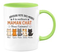 quotedazur - Mug Humour Joyeuse Fête Des Mères À La Meilleure Maman Chat - Nous T'aimons ! Mimi, Tigrou, Plume, Simba, Nala, Minette - Cadeau Tasse Maman Chat - Fête Des Mères Originale Et Personnali