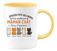 quotedazur - Mug Humour Joyeuse Fête Des Mères À La Meilleure Maman Chat Nous T'aimons Mimi, Tigrou, Plume, Simba, Nala, Minette Cadeau Tasse Originale Et Personnali