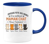 quotedazur - Mug Humour Joyeuse Fête Des Mères À La Meilleure Maman Chat - Nous T'aimons ! Mimi, Tigrou, Plume, Simba, Nala, Minette - Cadeau Tasse Maman Chat - Fête Des Mères Originale Et Personnali