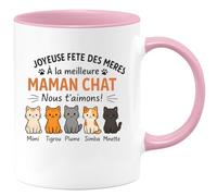 quotedazur - Mug Humour Joyeuse Fête Des Mères À La Meilleure Maman Chat Nous T'aimons Mimi, Tigrou, Plume, Simba, Nala, Minette Cadeau Tasse Originale Et Personnali