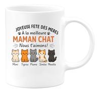 quotedazur - Mug Humour Joyeuse Fête Des Mères À La Meilleure Maman Chat - Nous T'aimons ! Mimi, Tigrou, Plume, Simba, Nala, Minette - Cadeau Tasse Maman Chat - Fête Des Mères Originale Et Personnali