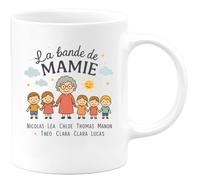 quotedazur - Mug Humour La Bande De Mamie : Léa, Nicolas, Chloé, Thomas, Manon, Théo, Clara Et Lucas - Cadeau Personnalisée Tasse Pour Mamie Et Ses Petits-enfants