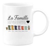 quotedazur - Mug Humour La Famille, C'est Là Où La Vie Débute, L'amour Infini Avec Jade, Léa, Louis, Luna, Adam... - Cadeau Parfait Tasse Personnalisée Amour Famille Prénom Enfants