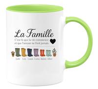 quotedazur - Mug Humour La Famille, C'est Là Où La Vie Débute, L'amour Infini Avec Jade, Léa, Louis, Luna, Adam... - Cadeau Parfait Tasse Personnalisée Amour Famille Prénom Enfants