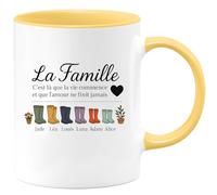 quotedazur - Mug Humour La Famille, C'est Là Où Vie Débute, L'amour Infini Avec Jade, Léa, Louis, Luna, Adam... Cadeau Parfait Tasse Personnalisée Amour Prénom Enfants