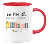 quotedazur - Mug Humour La Famille Vie Commence, Amour Infini Jade, Léa, Louis, Luna, Adam, Alice, Anna, Belle, Léo Cadeau Parfait Tasse Personnalisée Prénoms Unique