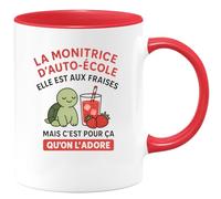 quotedazur - Mug Humour La Monitrice D'auto-École Elle Est Aux Fraises Mais C'est Pour Ça Qu'on L'adore Cadeau Tasse Originale Auto-École