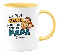 quotedazur - Mug Humour La Plus Belle Raison D'être Papa - Cadeau Personnalisé Emma - Idée Cadeau Parfaite Tasse Pour Papa Unique Et Originale