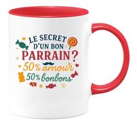 quotedazur - Mug Humour Le secret d'un bon parrain ? 50% amour, 50% bonbons - Cadeau Parrain Homme