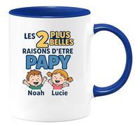 quotedazur - Mug Humour Les 2 Plus Belles Raisons D'être Papy Noah Et Lucie Cadeau Tasse Idéal Pour Grand-père Précieux