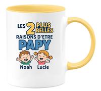 quotedazur - Mug Humour Les 2 Plus Belles Raisons D'être Papy Noah Et Lucie Cadeau Tasse Idéal Pour Grand-père Précieux