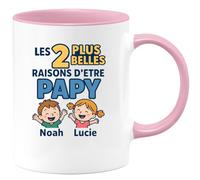 quotedazur - Mug Humour Les 2 Plus Belles Raisons D'être Papy Noah Et Lucie Cadeau Tasse Idéal Pour Grand-père Précieux