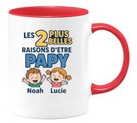 quotedazur - Mug Humour Les 2 Plus Belles Raisons D'être Papy Noah Et Lucie Cadeau Tasse Idéal Pour Grand-père Précieux