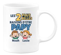 quotedazur - Mug Humour Les 2 Plus Belles Raisons D'être Papy Noah Et Lucie Cadeau Tasse Idéal Pour Grand-père Précieux