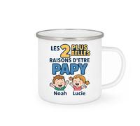 quotedazur - Mug Humour Les 2 Plus Belles Raisons D'être Papy Noah Et Lucie Cadeau Tasse Idéal Pour Grand-père Précieux