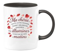 quotedazur - Mug Humour Ma chérie, depuis notre première Saint-Valentin ensemble, tu illumines chacun de mes matins - Cadeau Amour, Saint-Valentin, Couple Femme
