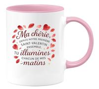quotedazur - Mug Humour Ma chérie, depuis notre première Saint-Valentin ensemble, tu illumines chacun de mes matins - Cadeau Amour, Saint-Valentin, Couple Femme