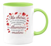 quotedazur - Mug Humour Ma chérie, depuis notre première Saint-Valentin ensemble, tu illumines chacun de mes matins - Cadeau Amour, Saint-Valentin, Couple Femme