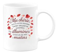 quotedazur - Mug Humour Ma chérie, depuis notre première Saint-Valentin ensemble, tu illumines chacun de mes matins - Cadeau Amour, Saint-Valentin, Couple Femme