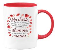 quotedazur - Mug Humour Ma chérie, depuis notre première Saint-Valentin ensemble, tu illumines chacun de mes matins - Cadeau Amour, Saint-Valentin, Couple Femme