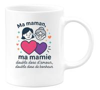 quotedazur - Mug Humour Ma Maman, Ma Mamie - Double Dose D'amour, Double Dose De Bonheur - Tasse Fête Des Grand-Mères, Annonce Grossesse, Cadeau Mamie Anniversaire Noël