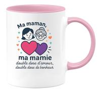 quotedazur - Mug Humour Ma Maman, Mamie Double Dose D'amour, De Bonheur Tasse Fête Des Grand-Mères, Annonce Grossesse, Cadeau Anniversaire Noël